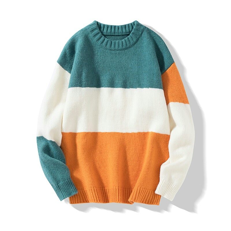 Sweater Men's Winter New Warm Loose Cotton Knitwear Contrast Color Bottoming Sweater Korean Style Couple Thickened Top Clothes