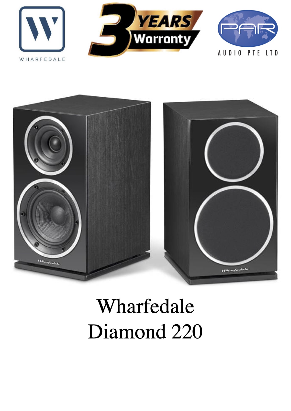 WHARFEDALE DIAMOND 220 (BLACK), BOOKSHELF LOUDSPEAKER, 3 YEARS WARRANTY