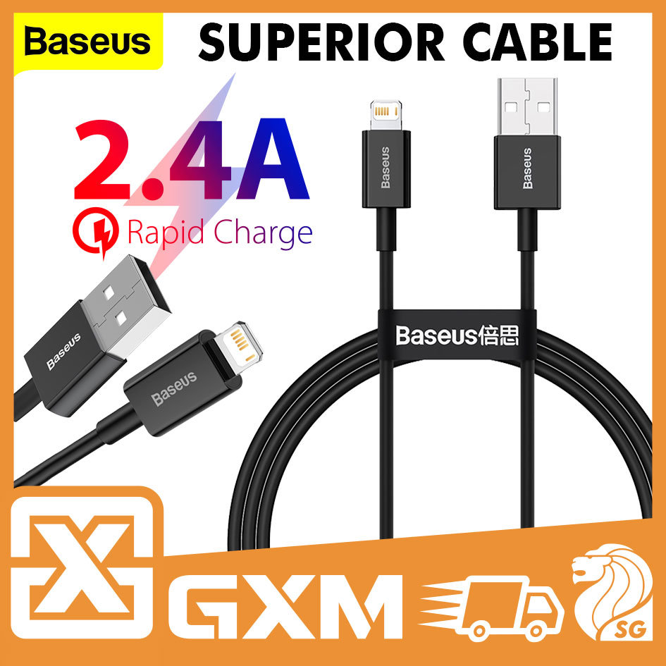 Baseus Superior Lightning 2.4A USB To Lightning iP Quick Charge Data 480Mbps TPE Anti Break Durable 1M 2M Cable