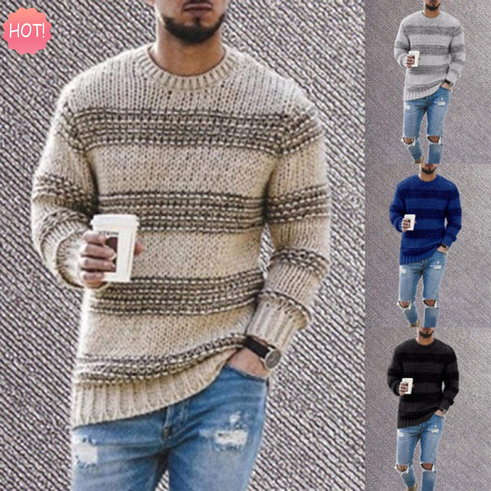 LUX ANGNER European Style Men's Round Neck Pullover Sweaters Men Autumn Winter Casual Striped Knitted Sweater For Man Large Size Fashion Tops