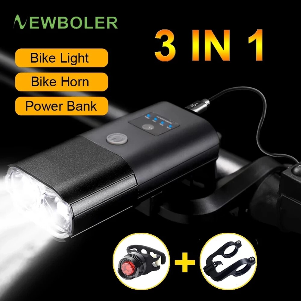 1800 Lumen Smart Induction Bicycle Front Light Set USB Rechargeable 4000mAh LED Head Light with Horn Bike Lamp Cycling FlashLight