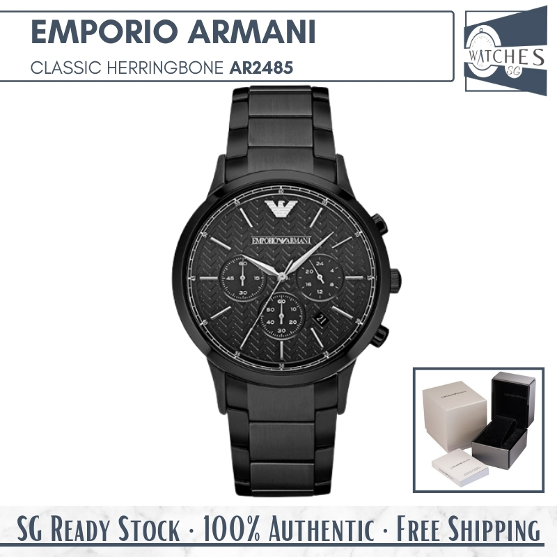 (SG LOCAL) Emporio Armani AR2485 Classic Herringbone Chronograph Stainless Steel Men Watch