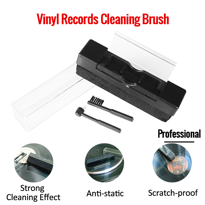 Yuchen Vinyl Record Cleaning Brush Set Stylus Velvet Anti-static Cleaner Kit Clean Thoroughly No Water Trace Left 2 in 1 With Small Brush LP Phonograph Record Cleaning Kit