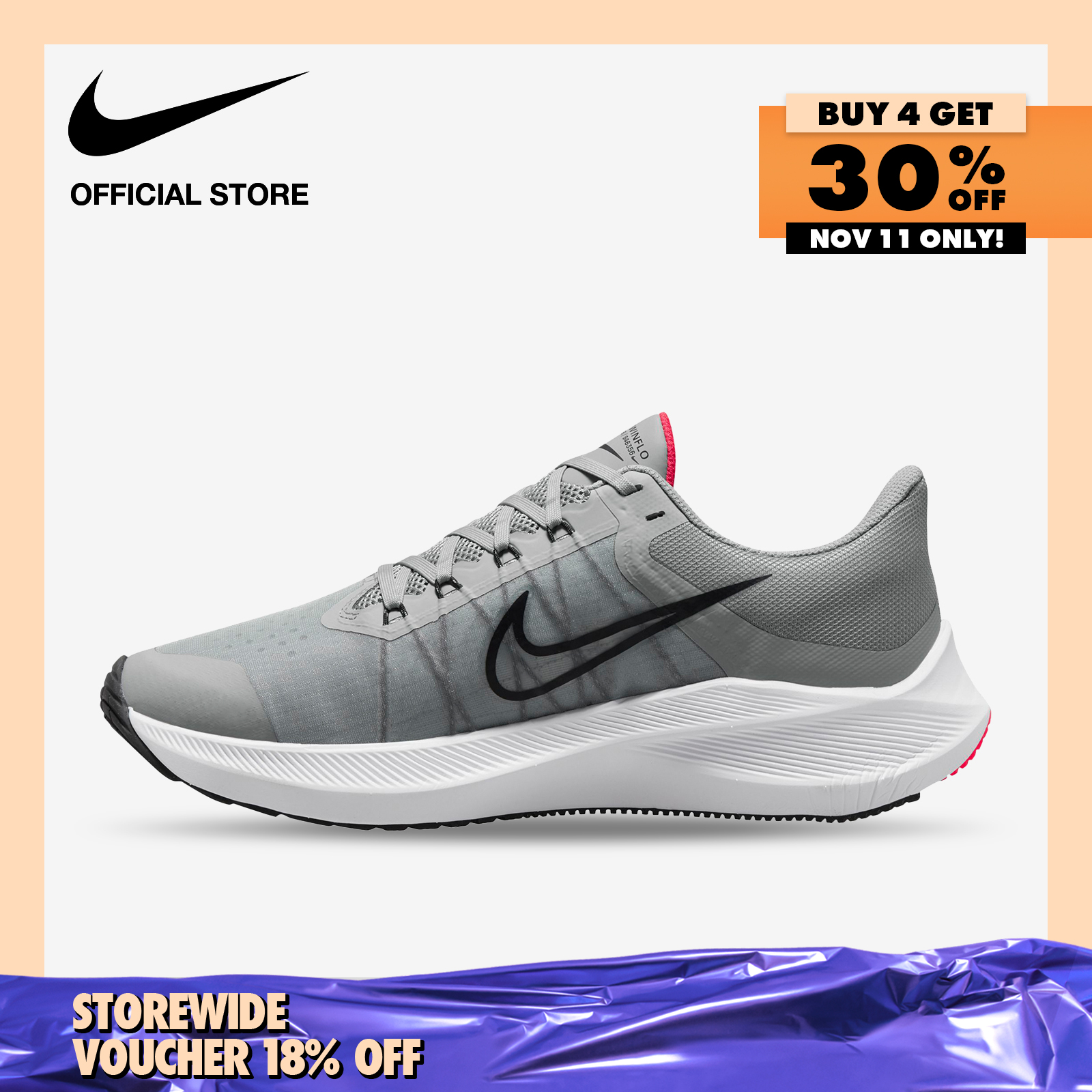 Nike Men's Winflo 8 Road Running Shoes - Light Smoke Grey