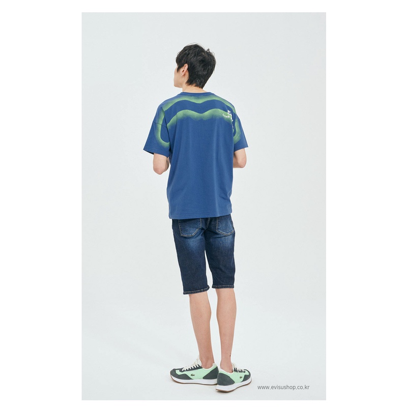 [EVISU KOREA]100％ Authentic Common Drop Shoulder Fit Backing Spray Big Hills Short Sleeve T-shirt Korean Fashion