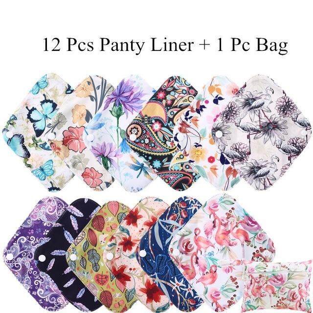 [simfamily] 12+1 panty liner sets Reusable Waterproof Bamboo Charcoal menstrual cloth sanitary