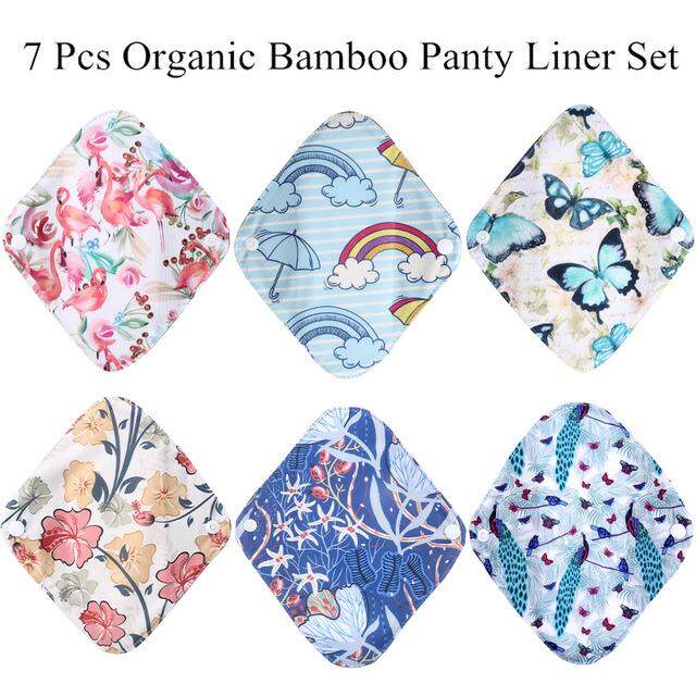 [simfamily]Reusable 6+1set Women Sanity Napkins Panty Liners Set Bamboo Charcoal Daily Use Sanitary Pads Mama Menstrual Pads