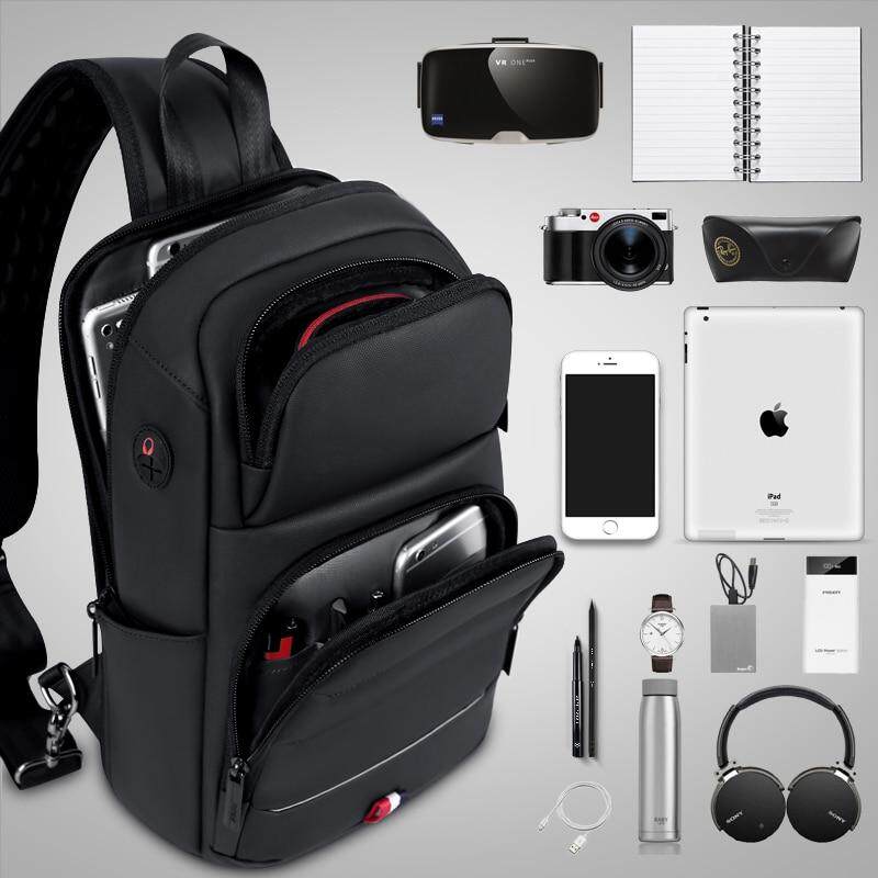 FRN New Fashion Men Chest bag for 9.7  iPad USB Charging Short Trip Messenger Bags Water Repellent Crossbody Shoulder Bag